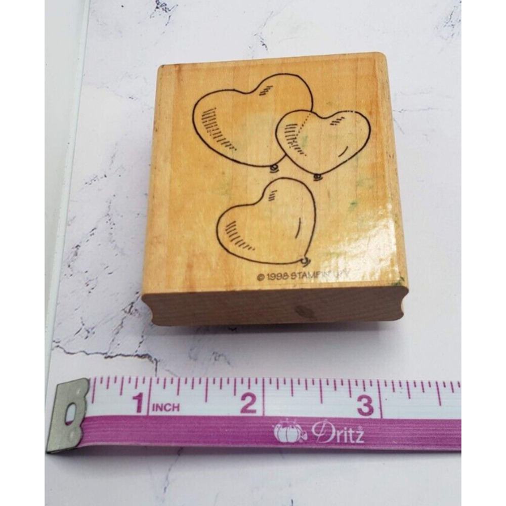 Stampin Up! Valentine Heart Shaped Balloons Wood Mounted Rubber Stamp 1998